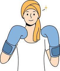 Woman with cancer in boxing gloves symbolizes fight against oncology after chemotherapy