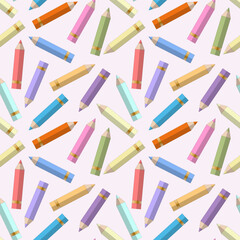 Cute pastel colored pencils seamless pattern background. Flat vector illustration. Back to school concept.