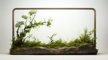  a picture of a picture of a tree in a picture frame with moss growing on the bottom of the frame.