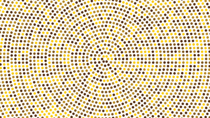 Gold dotted circle halftone pattern, isolated on transparent background.