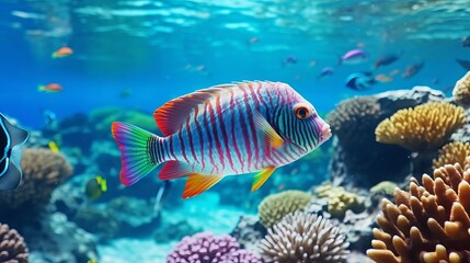 Fototapeta na wymiar Vibrant Red Sea Fish Swimming in Coral Reef Waters Generative AI