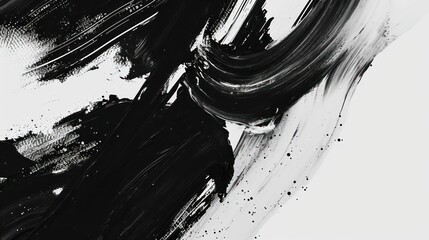 Abstract black ink texture Japan style on a white background. Water color splash. Hand brush ink on white paper. - obrazy, fototapety, plakaty
