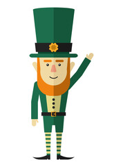 Cute leprechaun waving hand on white background