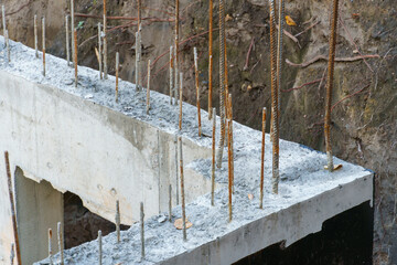 Building foundation construction. Monolithic concrete and reinforced concrete structures on the...