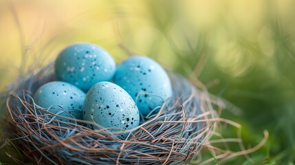 Naklejka na ściany i meble Tender blue nest with easter eggs 