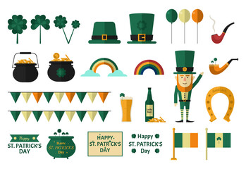 Set of clipart for St. Patrick's Day on white background