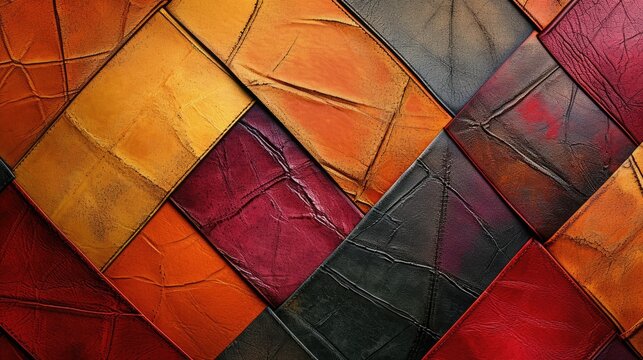 Background with colourful leather texture patches. Different sample pieces of natural or synthetic leather banner for fashion, footwear, furniture, accessories