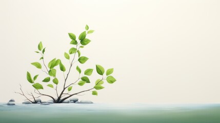  a small tree with green leaves in the middle of a body of water with rocks on the bottom of it.
