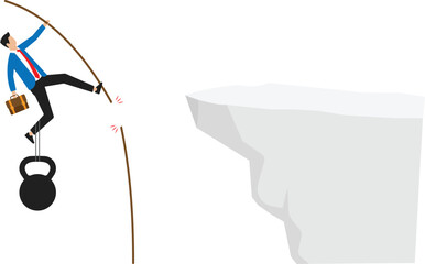 Burden that does not allow you to reach heights. Unsuccessful attempt to achieve goals and career failure and difficult problem, afraid of progress for work concept
