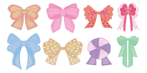 Set of color bows on white background