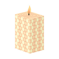 Glowing wax candle on white background