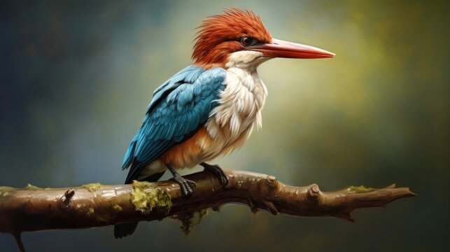 Vibrant Whitethroated Kingfisher perched on a branch Generative AI