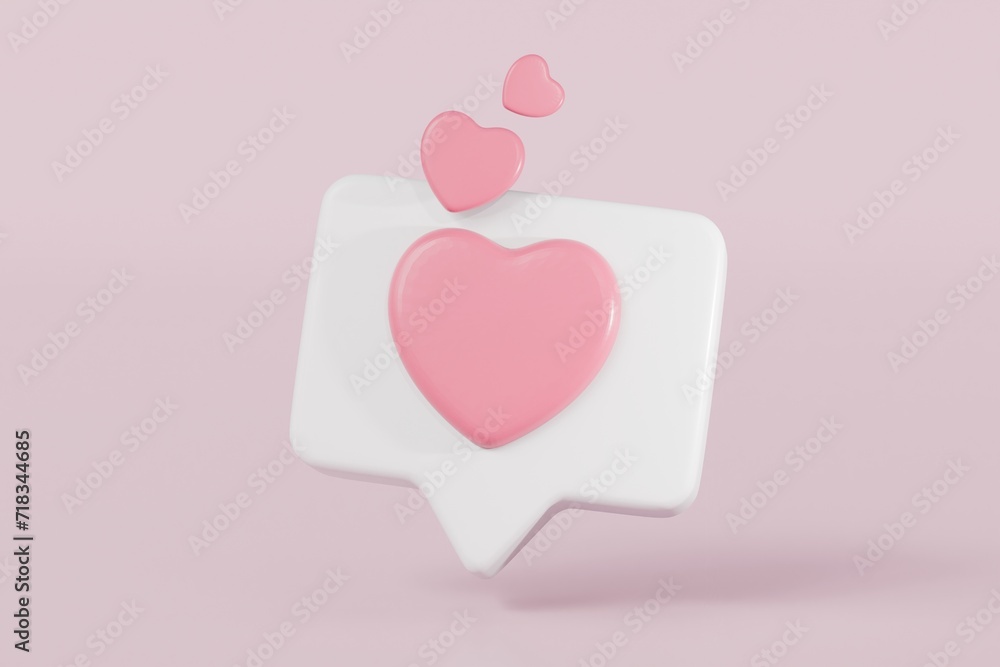 Poster 3d hearth bubble icon with notification new message sign icon. minimal 3d hearth with notification r
