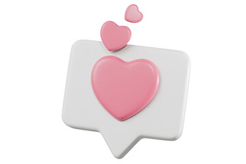 3d Hearth bubble icon with notification new message sign icon. Minimal 3d Hearth with notification red bubble unread icon. Valentine concept 3d icon. isolated pink pastel background. 3d rendering.