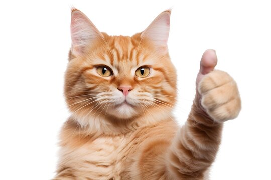 cat show thumb up sigh isolated on white background