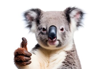koala show thumb up sigh isolated on white background