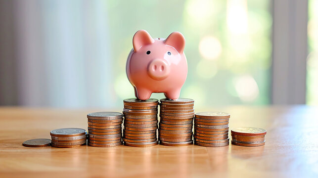 Staircase of piggy bank and coins - Powered by Adobe