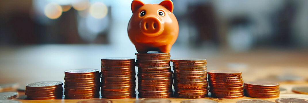 Staircase of piggy bank and coins