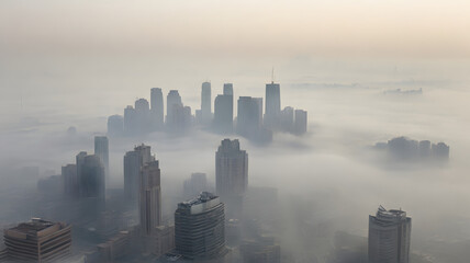 Choking Cityscape: Visualizing the Impact of Air Pollution with a Dense Fog of Smog Enveloping Urban Environments - AI