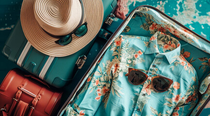 Going on beach vacation and making holiday plans, packing and purchasing tickets for dream vacation