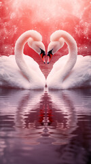 Two flamingos that face each other to make a heart shape, romantic sunset background for valentine day / anniversary - flamingo valentine 