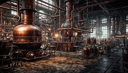 Foto auf Alu-Dibond An old run-down factory with rusty equipment and creaky floors © Graphic Dude