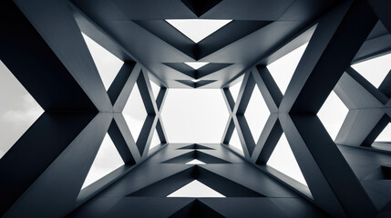 A thought-provoking photo features geometric shapes intersecting in a monochromatic space,...
