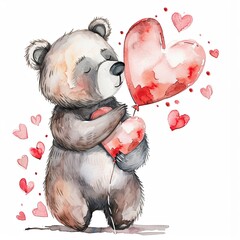 Clipart Valentine's Day theme Watercolor bear isolated on white background