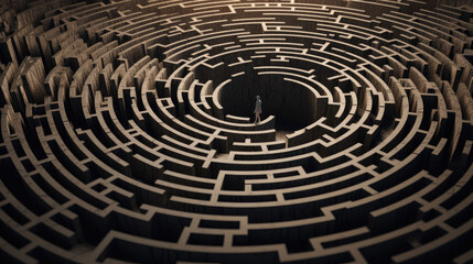 An intricate photo showcases a 3D representation of a labyrinth with interlocking pathways, inviting viewers to explore its complex design and challenge their sense of direction.
