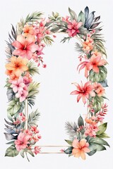 watercolour wedding framework with pastel color flowers on white background