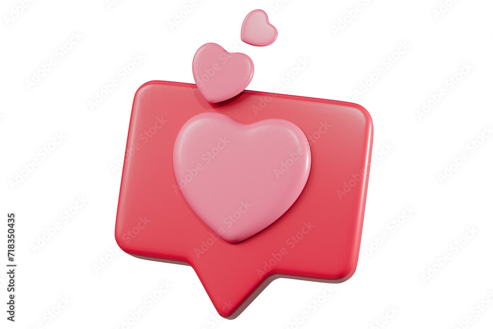 Poster 3d red hearth bubble icon with notification new message sign icon. minimal 3d hearth with notificati