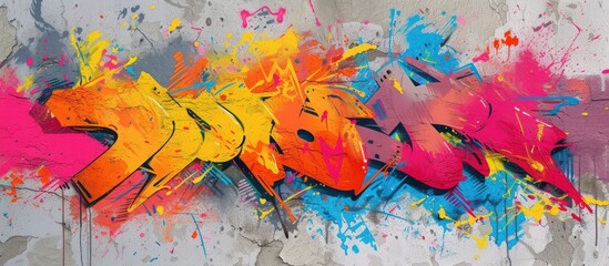 Colorful graffiti paintings vibrant colors texture on the concrete wall background. Generate AI