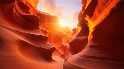  the sun shines brightly through the canyons of a slot in the earth's canyons of antelope.