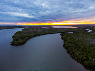 sunset over the river
