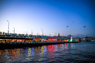 Istanbul Galata Bridge Night View.