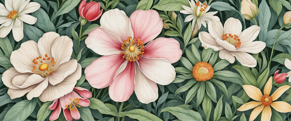 flowers background glade watercolor - obrazy, fototapety, plakaty