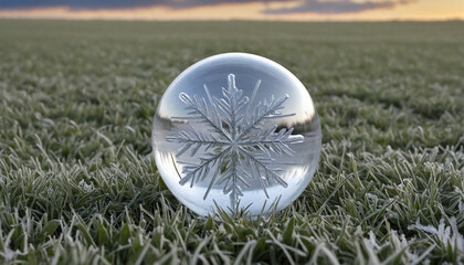Crystal clear ice sphere on the icy plain - Powered by Adobe