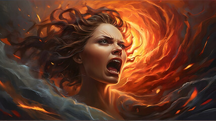 Fury Unleashed: Illustrating the Intense Force of Anger with a Fiery Tornado - AI - obrazy, fototapety, plakaty