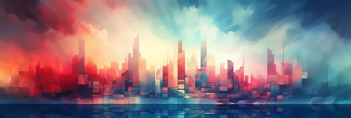 Poster Abstract style liner vibrant skylines © Photo And Art Panda