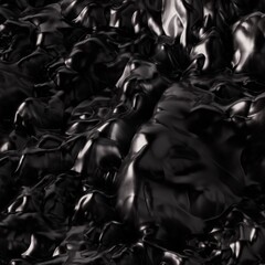 Abstract, fluid and dark 3D background texture. Modern and contemporary feel. Metallic, iridescent and reflective with shades of black
