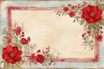 vintage background with frame and flowers with shabby chic look style