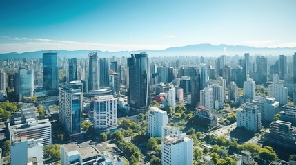 Obraz premium Urban oasis: modern skyscrapers surrounded by thriving trees in city district