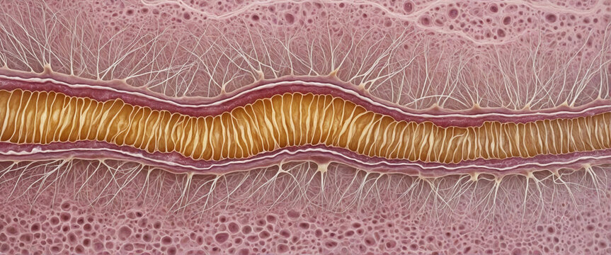 Microscopic image of spinal nerve ganglion a collection of nerve cells situated outside the spinal cord near the junction with the spinal nerve With copyspace for text
