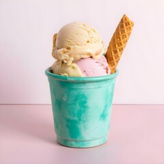 ice cream cup, different flavors, vibrant colors
