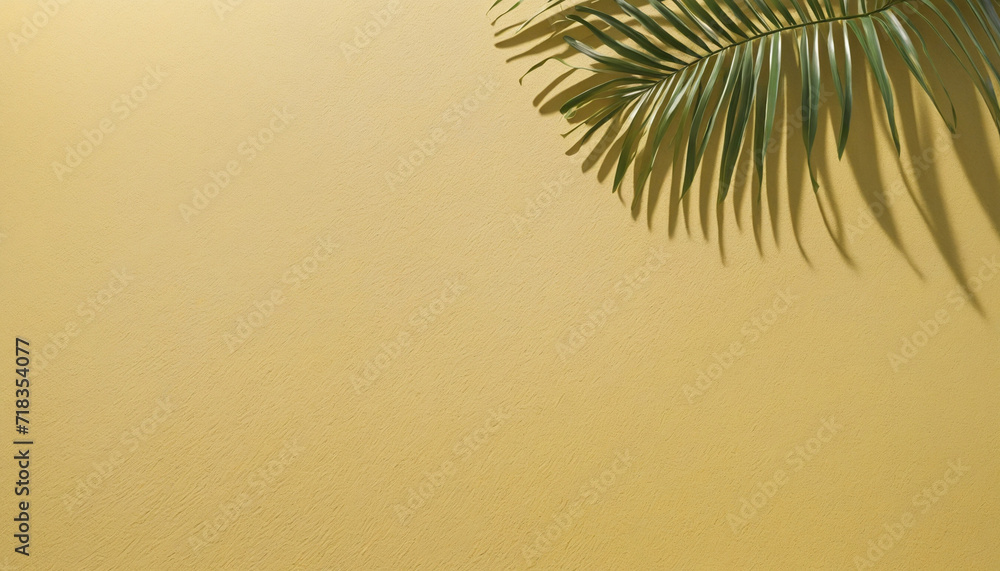 Aufkleber 3d render of abstract yellow background with tropical leaves shadow and sunlight. minimal scene with