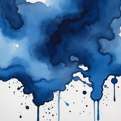 Abstract Watercolor Navy Blue Ink Blotch Painting