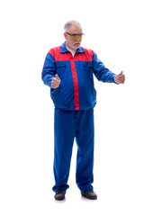 Old repairman isolated on white