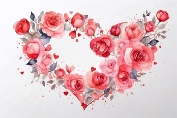 valentine with pink roses on white background