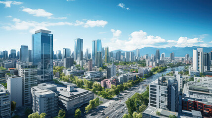 Fototapeta na wymiar The urban jungle of the future: skyscrapers and trees