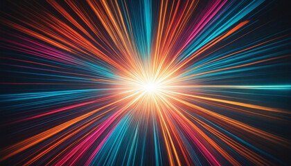Obraz premium Speedy, advanced, and innovative idea backdrop. Allure, focus, or rapid color explosion. Bursting colorful rays rapidly expanding in a linear fashion.
